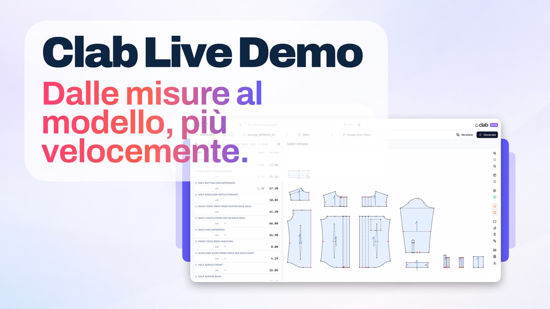 Clab Live Demo — Dalle misure al modello, più velocemente.